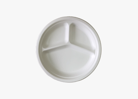 泰国工厂大量现货供应：纸浆模塑餐具; 10寸三格圆盘