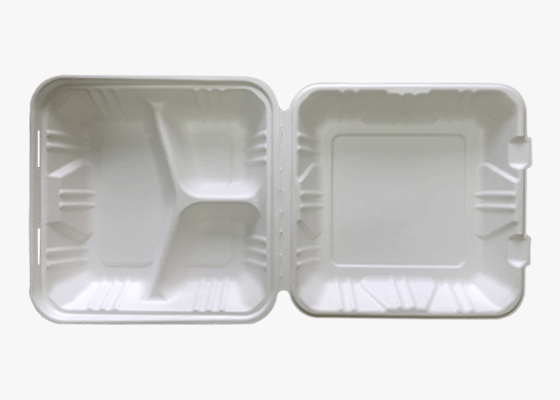 泰国工厂大量现货供应：纸浆模塑餐具; 9寸三格锁盒